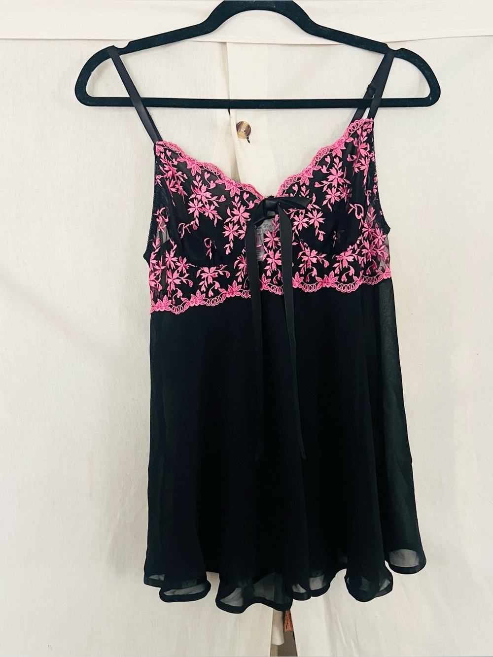 Seductive Wear Black & Pink Mesh Floral Babydoll Nightie Chemise Slip